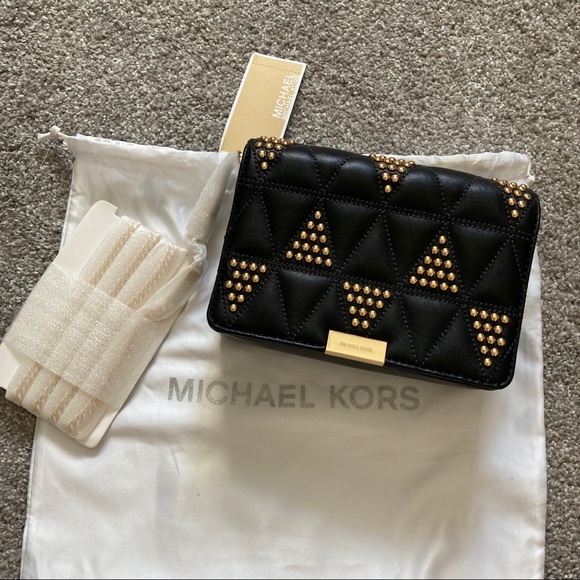 Michael Kors mini chain crossbody bag stud black leather NWT - Picture 1 of 12
